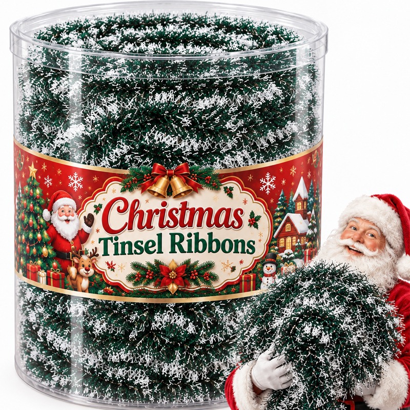 Tinsel Garland Decoration - Nastri di paglia natalizia, nastri verdi,